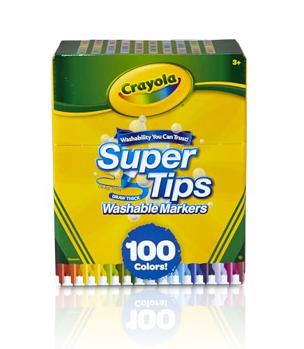 CRAYOLA Super Tips - 100 Marker für Erwachsene und Kinder, 100 Verschiedene Farbtöne, Konische Spitze, Ideal zum Beschriften und Ausmalen, Abwaschbar, für Schule und Lehrer, 58-5100 von CRAYOLA