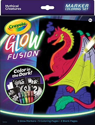 Crayola Glow Fusion, leuchtet im Dunkeln, Malset mit Markern, Mythische Kreatur-Malseiten, Geschenk für Kinder von CRAYOLA
