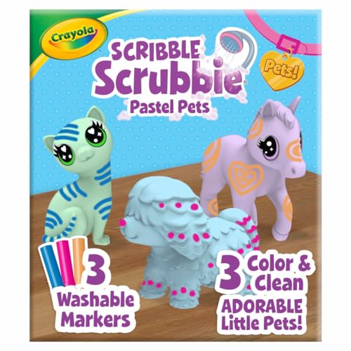 Crayola Scribble Scrubbie Pastel Pets (3ct), Fellpflege-Spielzeug für Kinder, waschbare Tierfigur, Kindergeschenk, Spielzeug für Mädchen und Jungen, ab 3 Jahren von CRAYOLA