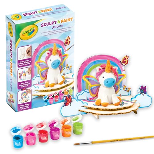 Crayola - Set Modelliere und Bemale Ihr Einhorn, selbsthärtende Modelliermasse, mit Temperafarben und Zubehör zu Verzieren, Kreative Aktivität und Geschenk für Jungen und Mädchen, ab 5 Jahren, 04-0259 von CRAYOLA