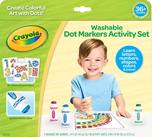 Crayola Waschbare Punktmarker, Aktivitätsset, 30 Malvorlagen für Kleinkinder und 4 waschbare Marker, Punktfarben für Kleinkinder, Geschenke für Kleinkinder, ab 3 Jahren von CRAYOLA