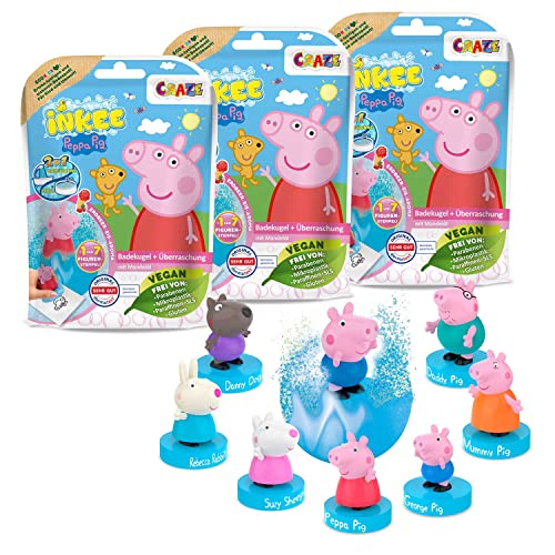 Craze INKEE SURPRISE - Peppa Pig Badekugeln Kinder mit Überraschung Peppa Wutz Spielzeug für die Badewanne - Badezusatz 3er-Multipack 46258 von CRAZE