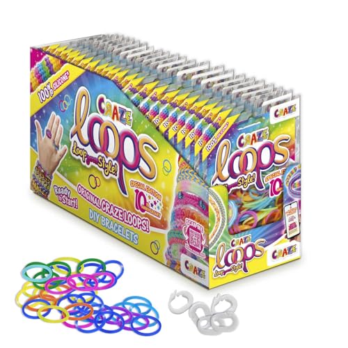 CRAZE LOOPS BAG 100 XXL Set - Loom Bänder 24x 100 Foilbag & 120 Verschlüsse, Farbmix, 100% hautfreundliches Silikon von CRAZE loops
