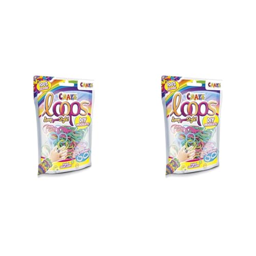 Craze 55064 Loops Foilbag Knüpfringe Silikonringe Armband Silikon Bänder Mega US-Trend 50645 Silikonbänder 50645-Loops-Knüpfringe, 100er, farbig Sortiert (super Colors) (Packung mit 2) von CRAZE loops