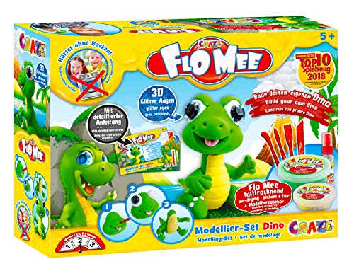 CRAZE 13687 FLO MEE Modellier Set Dino, Dinosaur Weiche Kugelknete Kinderknete lufttrocknend, bunte knete, M von CRAZE
