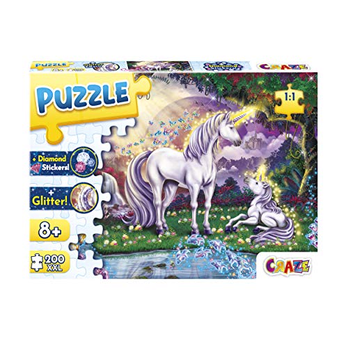 CRAZE Puzzle Mystic Lake 200+ Teile mit Glitzerdruck und Diamanten-Aufkleber Puzzle für Kinder ab 8 Jahren, 30196 von CRAZE