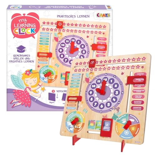 CRAZE My Learning Clock Princess - Lernuhr für Kinder aus Holz, Kalenderuhr zum Lernen für Kinder, Lerntafel Uhr Jahreszeiten Wanduhr von CRAZE