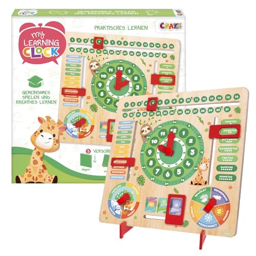 CRAZE MISC My Learning Clock Animals – Lernuhr für Kinder aus Holz, Kalenderuhr zum Lernen für Kinder, Lerntafel Uhr Jahreszeiten Wanduhr von CRAZE