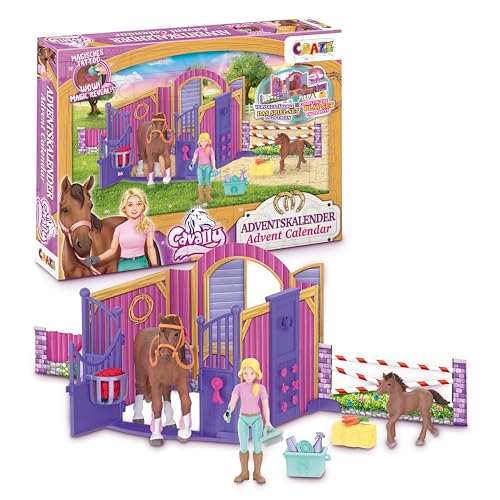 CRAZE CAVALLY Adventskalender Kinder - Pferde Spielzeug Adventskalender Mädchen, Pferdefigur mit Reiter und viel Zubehör von CRAZE