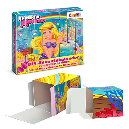 CRAZE DIY Adventskalender RAINBOW MERMAID Weihnachtskalender Meerjungfrau für Mädchen , Spielzeugkalender zum selber befüllen von CRAZE