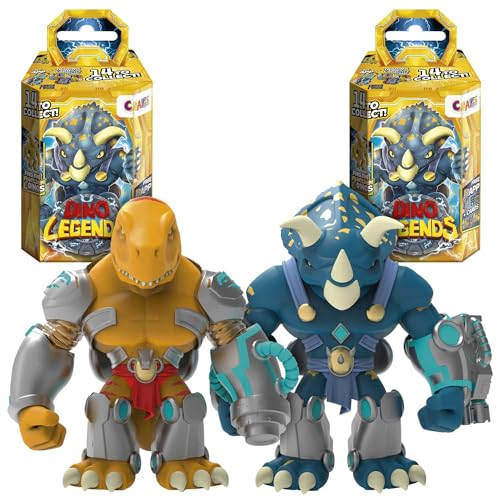 STRETCHY LEGENDS 2er Pack - 2x Actionfiguren für Kinder , Dinosaurier Krieger Figuren zum Sammeln und Spielen , mit Waffen & Zubehör, Due unità von STRETCHY LEGENDS