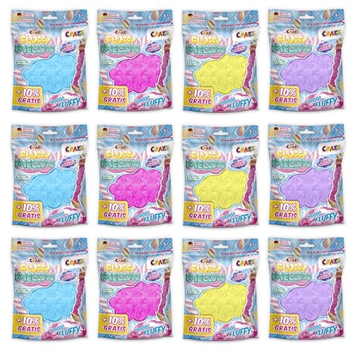CRAZE Fluffy Mellow 12er Set - Knetmasse im Zipbeutel, 12x 25g luftige weiche Kinderknete mit Aroma, 4X Farbvarianten von CRAZE