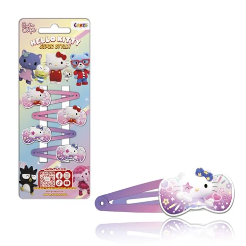 CRAZE HAIR Clips Hello Kitty - 4x Haarspangen Kinder, Mädchen Haarschmuck, Haarclips für Kinder im Hello Kitty Motiv, rosa & lila von CRAZE