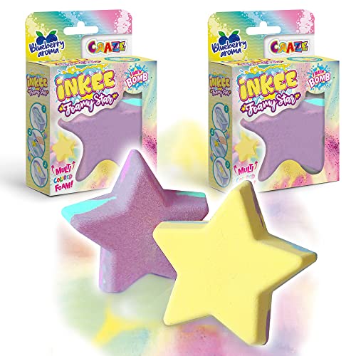 INKEE Foamy Star | 2er Set Badebomben Kinder in Sternform, Blaubeer-Duft Badekugeln, 2 Farben, super cremig von INKEE