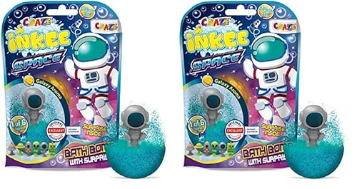 CRAZE INKEE SPACE | Kinder Badebombe mit Überraschung, Weltraum-Figuren mit Saugnapf, Badekugel 80g, grün & blau (Packung mit 2) von CRAZE