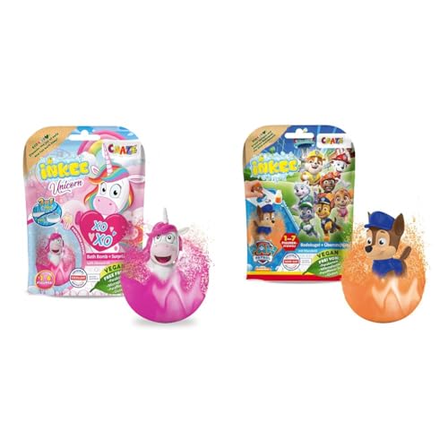 CRAZE INKEE UNICORN | Badebombe Kinder mit Überraschung & INKEE SURPRISE PAW PATROL | Badebombe Kinder mit Überraschung, Badekugel 80g mit Paw Patrol Stempel, Cola-Gummi Duft, Schaum-Effekt von CRAZE