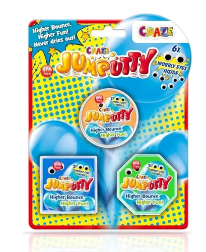 JUMPUTTY Hüpfende Knete Set Bunte Kinderknete Knetmasse 3 x 15 g Jump Knete Springende Modeliermasse Kinderparty Mitgebsel Knete ab 3 Jahre, 3 Farben von Jumputty
