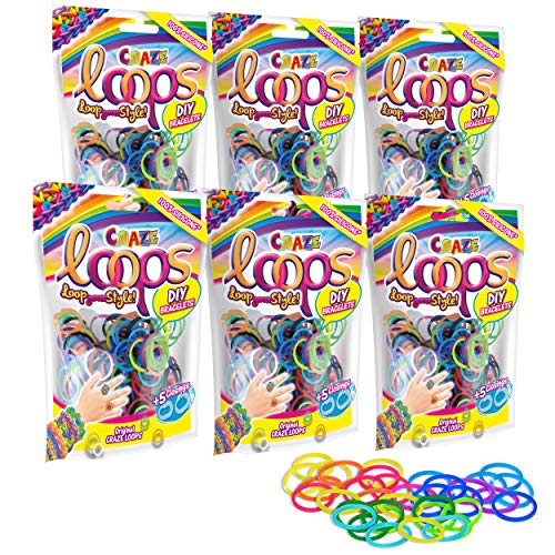 CRAZE LOOPS BAG 100 6er Set - Loom Bänder 6x 100 Foilbag & 30 Verschlüsse , Farbmix, 100% hautfreundliches Silikon von LOOPS