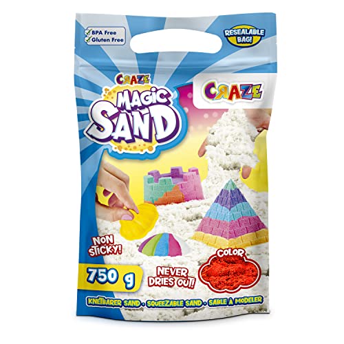 CRAZE MAGIC SAND | ROT Magischer Sand Refill-Pack , 750g Nachfüllpack bunter Sand , Knetsand für Bastelset Kinder , BPA-und glutenfrei von CRAZE