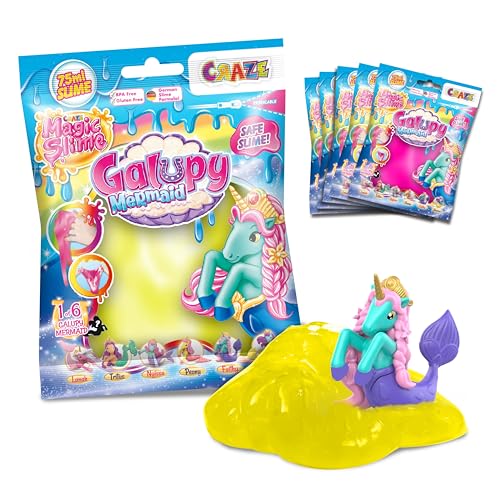 CRAZE Magic Slime Bag GALUPY Mermaid 6er Set | Schleim Kinder 6X 75ml Beuteln, Slime Set mit Galupy Mermaid Einhorn Figur Überraschung, geruchsneutral, rückstandsfrei von CRAZE