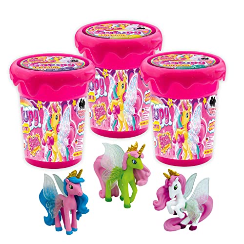 CRAZE Magic Slime GALUPY Unicorn Magischer Kinderschleim mit Einhorn Spielfigur Glibber Clay 3 * 150 ml, 30967, Bunter Spielschleim für Kinder von CRAZE