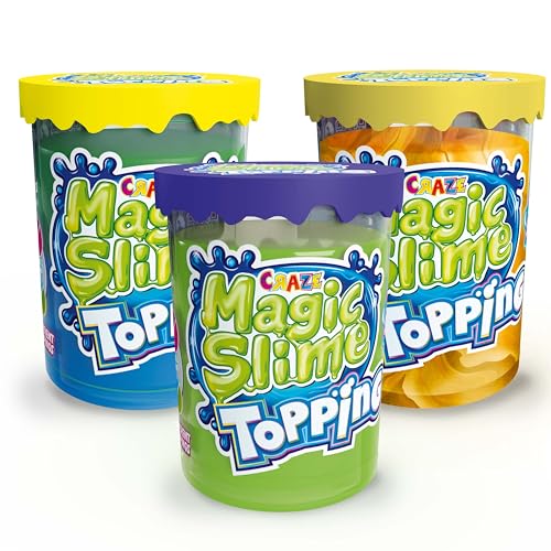 CRAZE Magic Slime Topping Fantasy - 3er Set Schleim Kinder in 3X 70 ml Dose mit Glitter & verschiedenen Toppings - Slime Set sicher & rückstandsfrei von CRAZE