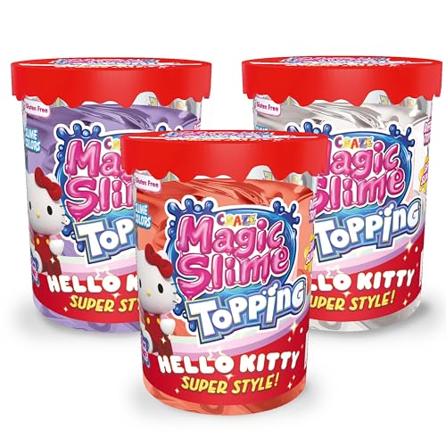 CRAZE Magic Slime Topping Hello Kitty - 3er Set Schleim Kinder Fantasy, 3X 70 ml Dose mit Glitter & verschiedenen Toppings - Slime Set sicher & rückstandsfrei von CRAZE