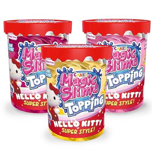 CRAZE Magic Slime Topping Hello Kitty - 3er Set Schleim Kinder Magic Kitty, in 3X 70 ml Dose mit Glitter & verschiedenen Toppings - Slime Set sicher & rückstandsfrei, 3 Farben von CRAZE