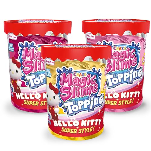 CRAZE Magic Slime Topping Hello Kitty - 3er Set Schleim Kinder Magic Kitty, in 3X 70 ml Dose mit Glitter & verschiedenen Toppings - Slime Set sicher & rückstandsfrei von CRAZE