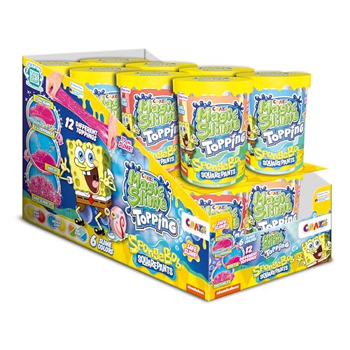 CRAZE Magic Slime Topping Spongebob Schwammkopf - 16er Set Schleim Kinder in 16x 70 ml Dose mit Glitter & verschiedenen Toppings - Slime Set sicher & rückstandsfrei von CRAZE