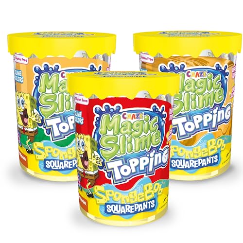 CRAZE Magic Slime Topping Spongebob Schwammkopf - 3er Set Schleim Kinder Magic Ocean, 3X 70 ml Dose mit Glitter & verschiedenen Toppings - Slime Set sicher & rückstandsfrei von CRAZE