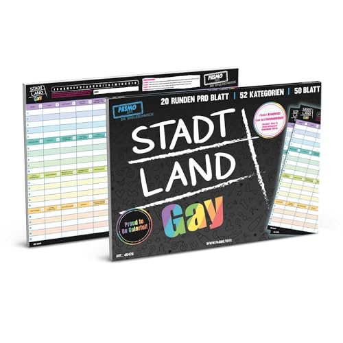 Pasmo - Stadt Land Gay A3 Gesellschaftsspiel Pride Sonderedition Partyspiel mit lustigen Kategorien, Partyspaß für Erwachsene von Pasmo