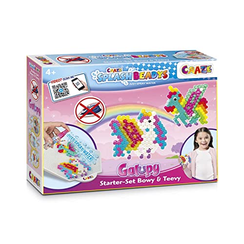 CRAZE Splash BEADYS Galupy Starter Set Bügelperlen ohne Bügeln Steckperlen zum Basteln Wasserperlen Kinder mit Pferde Schablone Glitzer Bügelperlen 20630, Klein von CRAZE