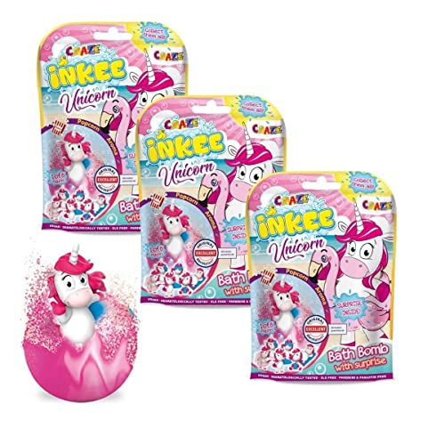 INKEE UNICORN BEACH | 3er Set Einhorn Badekugeln mit Überraschung , 3x kinder Badebomben mit Einhornfigur , Pop Corn Aroma, 3er Pack von CRAZE