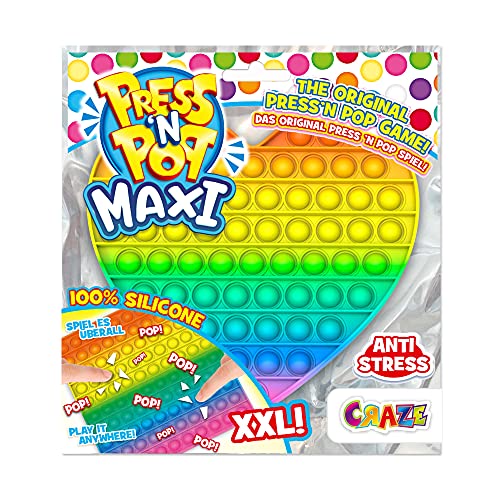 CRAZE PressNPop Herz Press N POP Maxi XXL Fidget Toy sensorisches Anti Stress Spielzeug für Kinder Erwachsene Bubble Set Herzform Bunte Motive 37454, wunderschöne Farbkombinationen von CRAZE