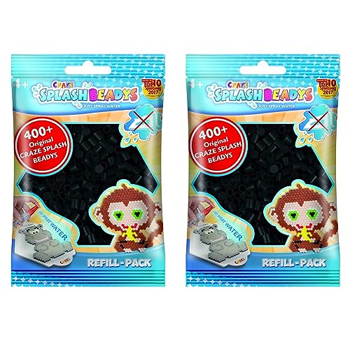 CRAZE SPLASH BEADYS Nachfüllpack Ersatzperlen schwarz black Perlen Bügelperlen ohne Bügeln Refill Set 11751 (Packung mit 2) von CRAZE