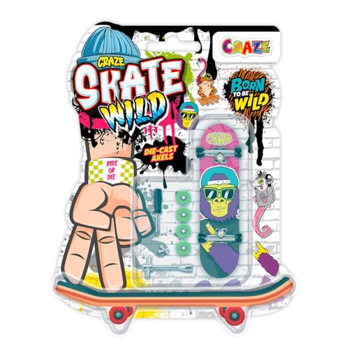 CRAZE Skate Fingerboard Set – Wild Edition | 4 Mini-Skateboards mit Tier-Designs & Zubehör | Skate-Fingerboards für Kinder & Teenager von CRAZE
