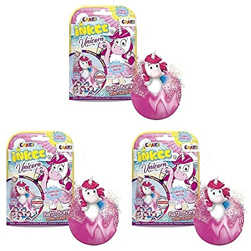 CRAZE Spaßbad INKEE 3er Set Magische Badekugel mit Überraschung Bath Bomb Unicorn Einhorn Spielfiguren, 3er Pack von CRAZE