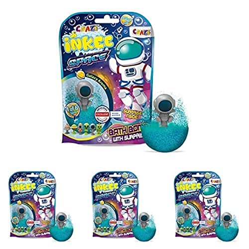 CRAZE Spaßbad Saugnapf INKEE Surprise Bath Bomb Space Überraschung-Badebombe mit Magischer Duft Badekugel 23051, Badezusatz inkl. Badespielzeug, Badespaß für Kinder, 4er Pack von CRAZE