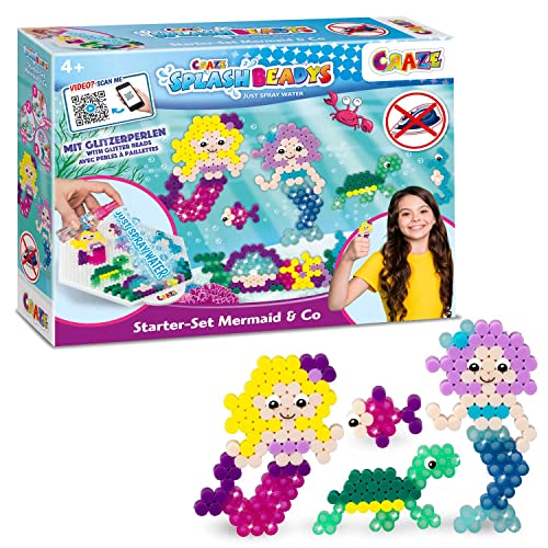 Craze Splash BEADYS Steckperlen Meerjungfrau Starter Set Mermaid Wasserperlen für Kinder Bügelperlen ohne Bügeln Bastelset Kinder Bügelperlen Glitzer 20609, Klein von CRAZE