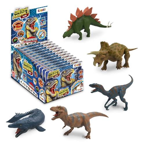 CRAZE Stretchy Animals Dinos Komplette Sammlung - 12x Superdehnbare Dino Figuren, Dinosaurier Spielzeug zum Sammeln mit elastischer Haut und spezieller Füllung von CRAZE