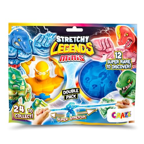 CRAZE Stretchy Legends Minis Double - 2er Pack Elastische Actionfiguren für Kinder, Klebrige & Dehnbare Superhelden Figuren zu Sammeln von CRAZE