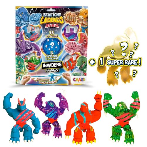 STRETCHY LEGENDS Minis Multipack Invaders - 5X Elastische Actionfiguren für Kinder, Klebrige & Dehnbare Superhelden Figuren zu Sammeln von STRETCHY LEGENDS