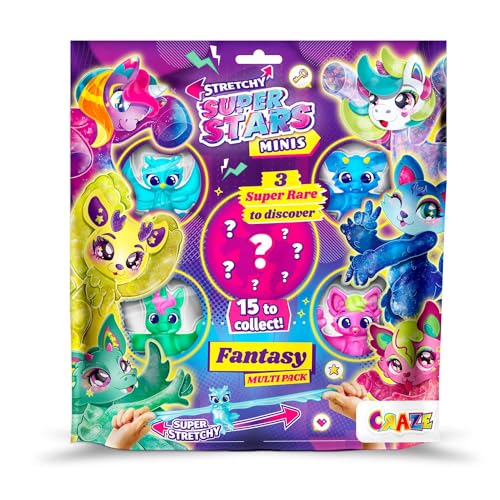 CRAZE Superstars Minis Multipack Fantasy - 5er Pack Elastische Actionfiguren für Kinder, Klebrige & Dehnbare Superhelden Figuren zu Sammeln von CRAZE