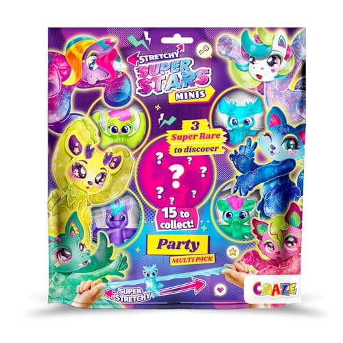 CRAZE Superstars Minis Multipack Party - 5er Pack Elastische Actionfiguren für Kinder, Klebrige & Dehnbare Superhelden Figuren zu Sammeln von CRAZE