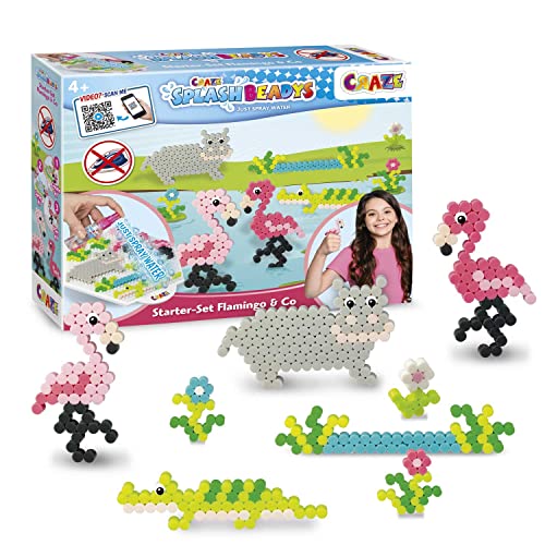 Craze Splash BEADYS Steckperlen Flamingo & Co. Bügelperlen ohne Bügeln Wasserperlen Starter Set Bastelset Kinder Tiermotive Perlen Set zum basteln 20579, Klein von CRAZE