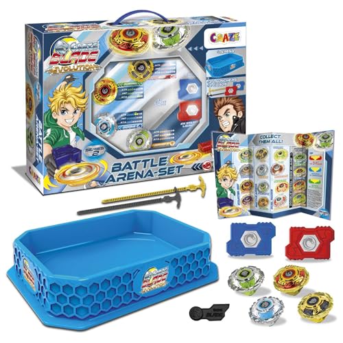 CRAZE BLADE XXL Battle Set 4er Blade Kreisel Metall Kampfkreisel inkl. Zubehör Kampfarena Kreisel Arena Kreisel für Kinder Burst Kreisel Kinder spielzeug jungen 32800 von CRAZE