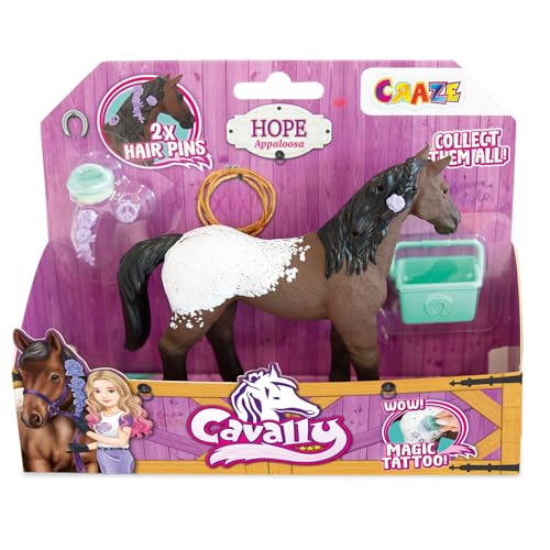 Cavally Box Set Hope - Pferde Spielzeug zum Sammeln, realistische Pferdefigur mit Zubehör & Spezialeffekten, Appaloosa-Pferd Spielzeug Mädchen von CRAZE