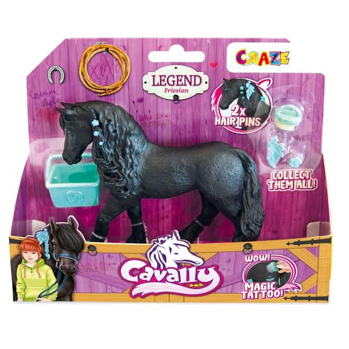 Cavally Box Set Legend - Pferde Spielzeug zum Sammeln, realistische Pferdefigur mit Zubehör & Spezialeffekten, Friesenpferd Spielzeug Mädchen von CRAZE