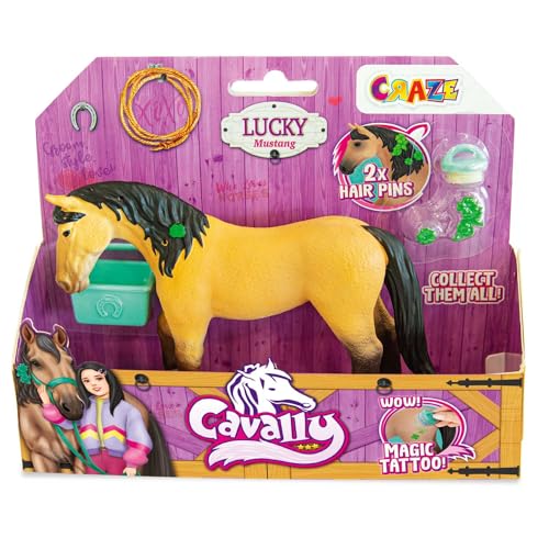 Cavally Box Set Lucky - Pferde Spielzeug zum Sammeln, realistische Pferdefigur mit Zubehör & Spezialeffekten, Mustang-Pferd Spielzeug Mädchen von CRAZE